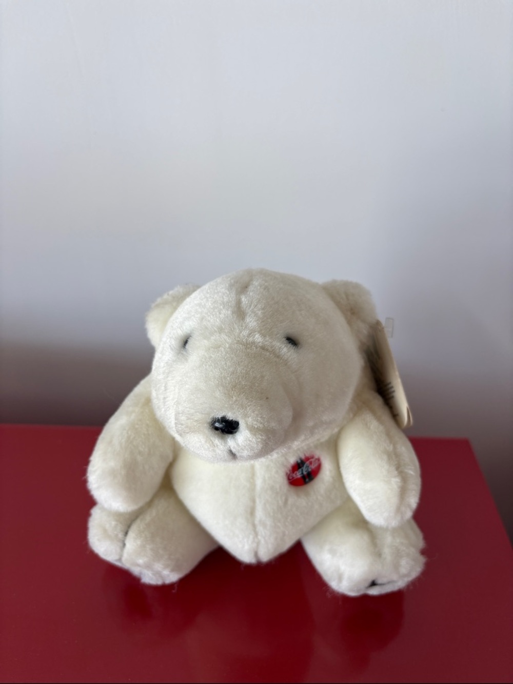 1996 Coca Cola Cream Plush Polar Bear with Red Logo Pin